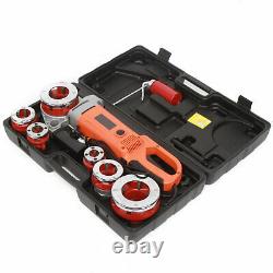 Electric Tube Threading Machine Pipe Threader Kit Pipe Cutter with 6 Dies 1/2-2